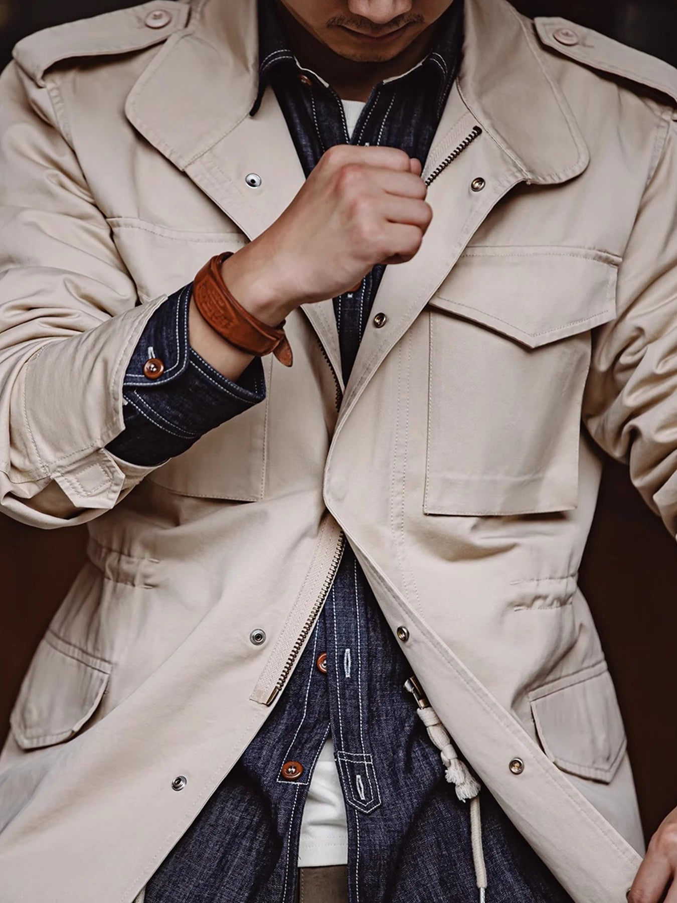 Men's Vintage Military Field Jacket – Cotton Zip Coat