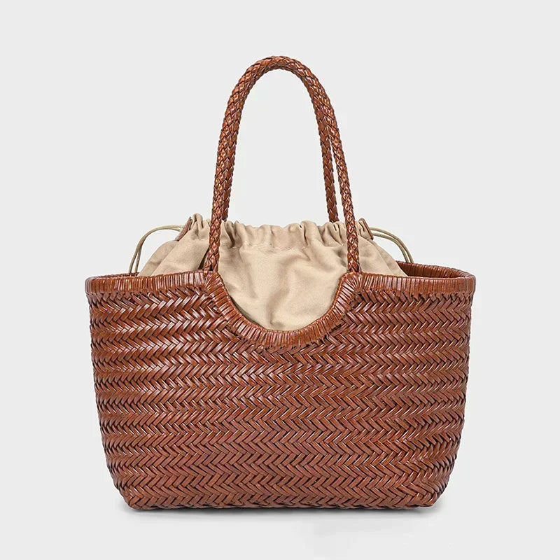 Genuine Leather Tote Bags Luxury Designer Handbag Handwoven Weaving Casual Shopping Bag Vintage Big Tote Purse Hand Bags