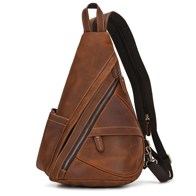 Single Shoulder Bagpack Genuine Leather Chest Bag Outdoor Riding Bag Chest Packs For Biker Men Male Sling Bags Cow Leather