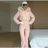 Women's Winter Fur-Trim Hooded Jumpsuit