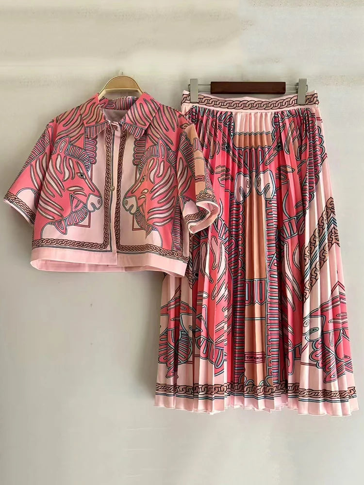 Summer Retro Geometric Two-Piece Skirt Set