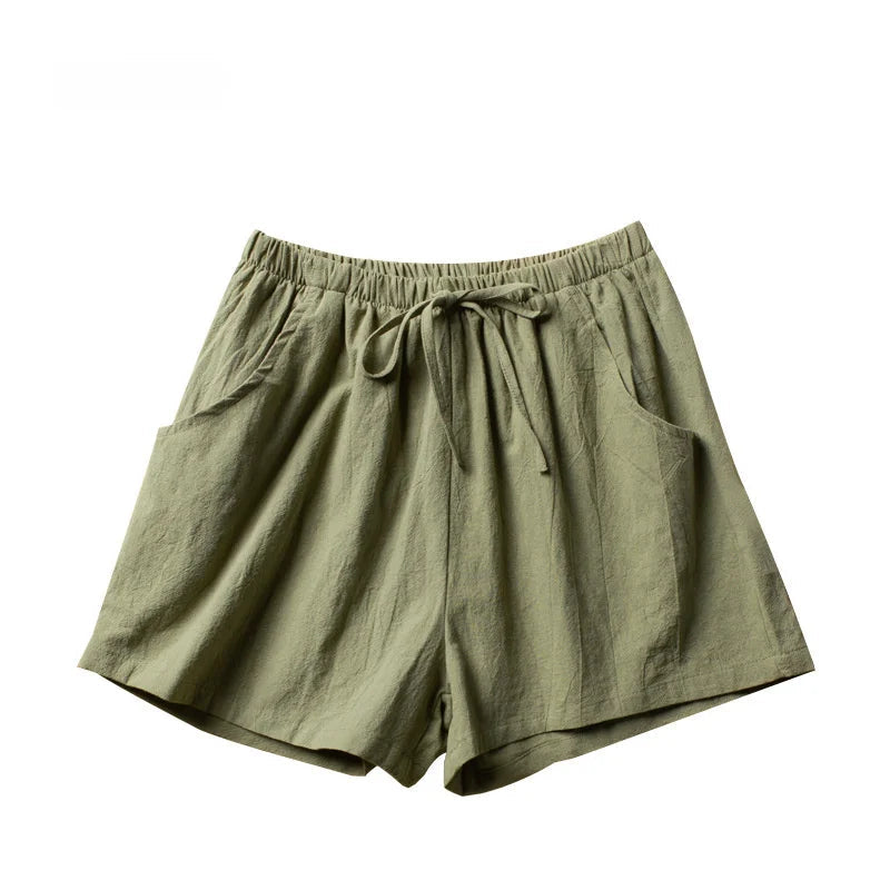 High-Waisted Linen-Style Bow Sash Shorts