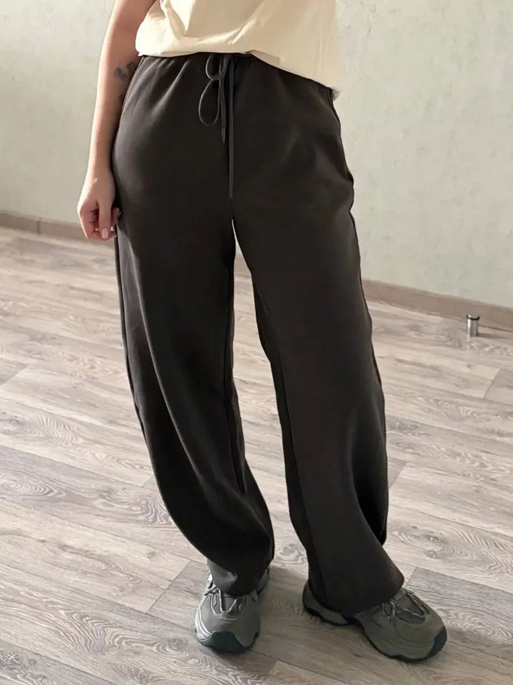 Autumn Burgundy Sweatpants Women Straight Leg Sport Pants Cotton Ladies Coffee Basic Joggers Wide Leg Women's Pants And Trousers
