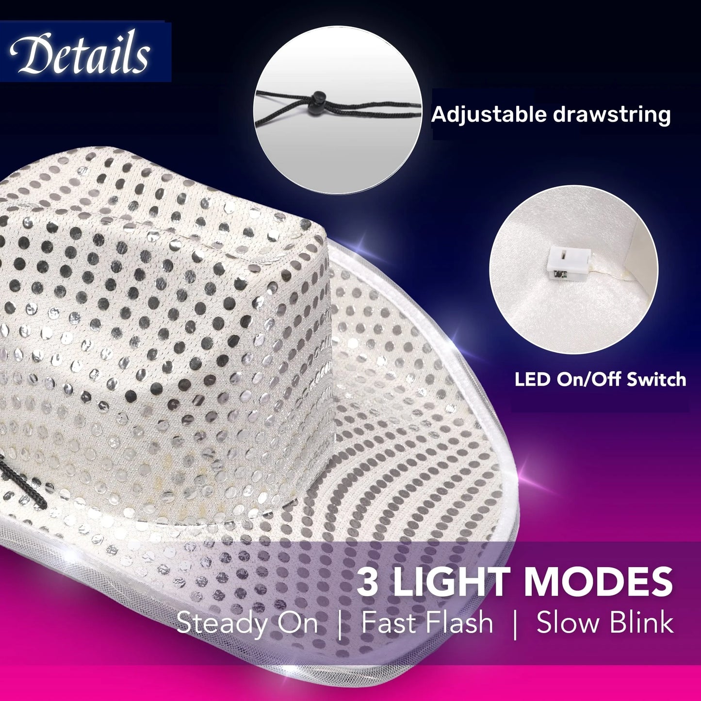 LED Light-Up Cowboy Hats – Glitter Party Pack