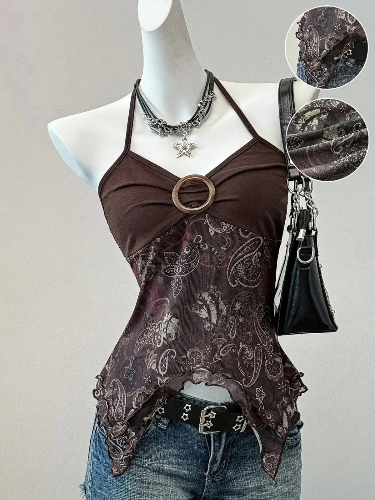 Women's Printed Mesh Halter Top
