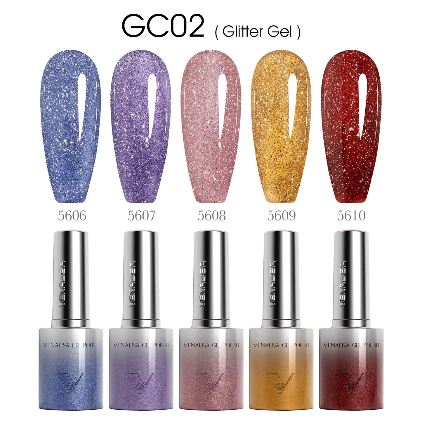 5pcs Venalisa Hema/TPO Free Cat Eye Nail Gel Polish Color Palette Kit Ultra Glitter Diamond Sparkle Soak Off UV LED Varnish Set