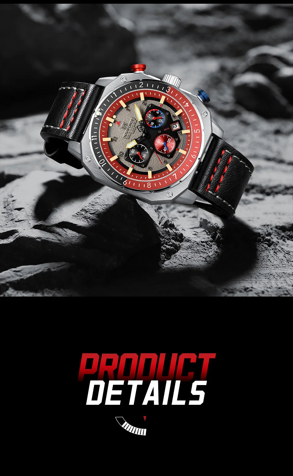 NAVIFORCE Sports Multifunction Waterproof Watches for Men Fashion Leather Luxury Brand Quartz Analog Luminous Square Wrist Watch