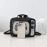 Cartoon Cute Handbags for Women Funny Retro TV Transparent Square Bag Fashion Leather Personalized Creative Shoulder Bag Woman