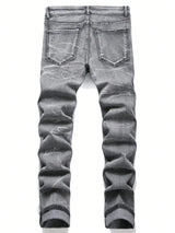Men's Ripped Patchwork Stretch Denim Jeans | Streetwear