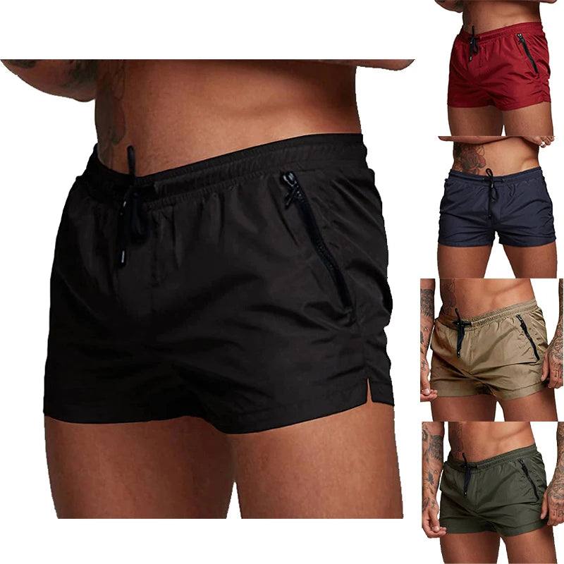 Men's Quick-Dry Athletic Gym Shorts with Zipper Pockets
