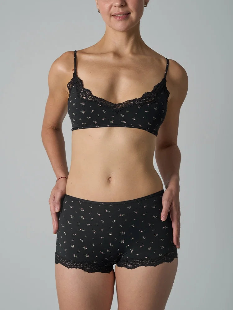 Europe American Simple Pink Light Thin Lace Strap Tank Top Flat Corner Lace Underwear for Women Comfortable Stretchy Short Sets