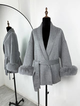 Elegant Fox Fur & Double-Sided Wool Coat