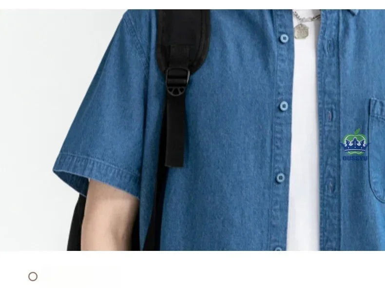 Men's Denim Shirt Long Sleeve Casual Outerwear Youth 2026 Fashion Streetwear Light Blue Button Up Top with Pockets Jeans Shirt
