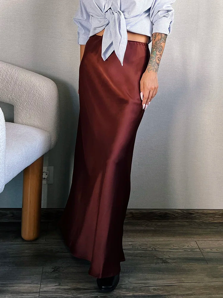 Women's Satin Maxi Skirt – Elegant Ankle-Length