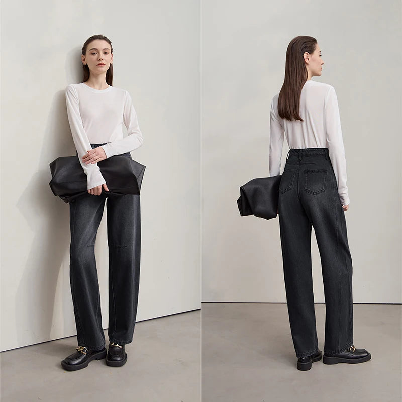 Amii casual Women's jeans 2025 Autumn new minimalist retro Women pants versatile loose cotton wide-leg trousers ladies 12553096
