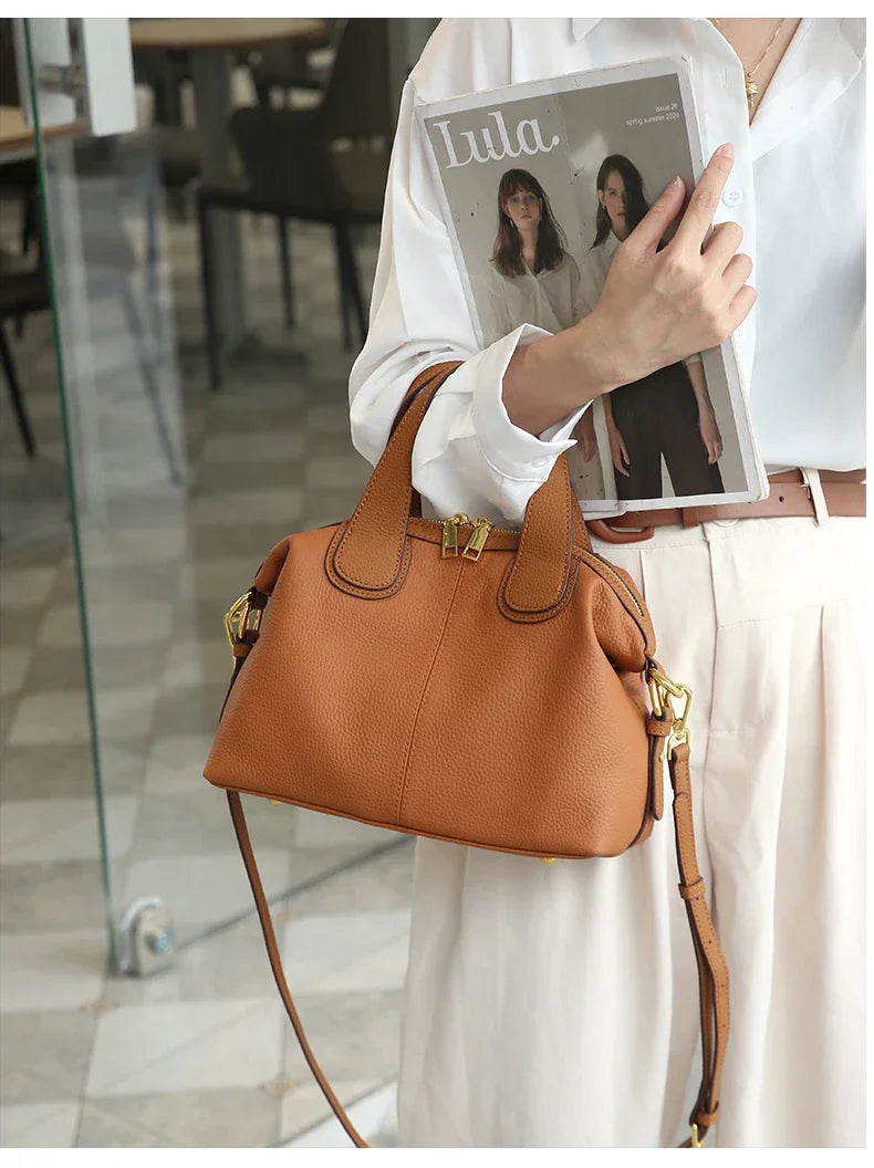 Women's Natural Cow Leather Bag Female Retro Cowhide Crossbody Bags Ladies Large Capacity Shoulder Bag for Middle aged Women