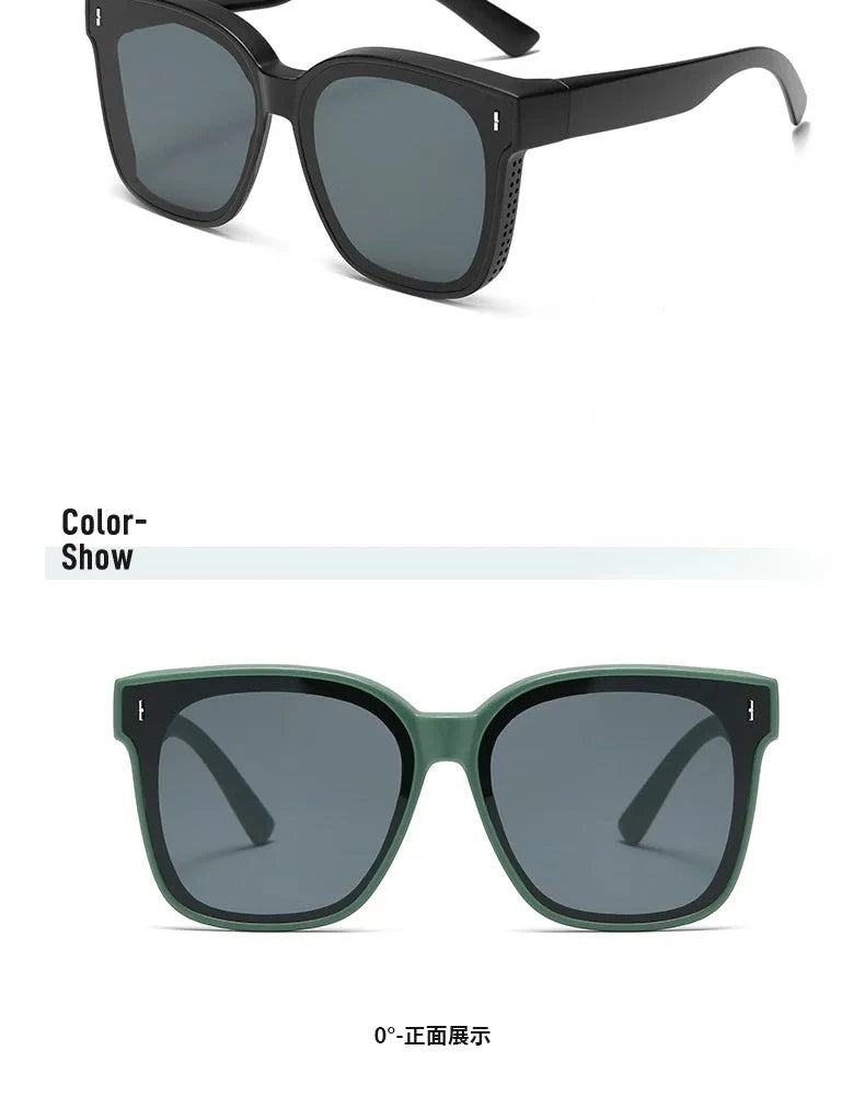 Polarized Clip-On Sunglasses for Glasses Wearers, Fashion Square Over Glasses Myopia Sunglasses, UV400 Protection for Driving, Fishing & Outdoor Use