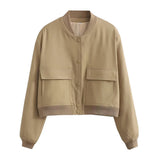 Women’s Vintage Utility Bomber Jacket – Chic Button-Down Outerwear