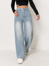 Women's Light Blue High-Waist Wide-Leg Jeans