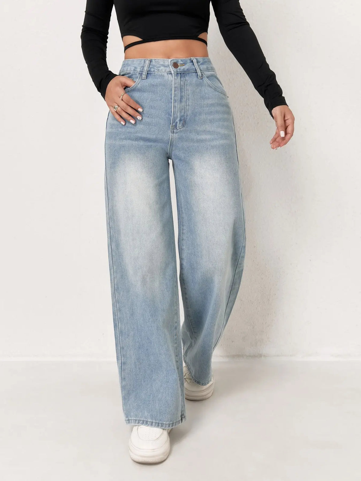 Women's Light Blue High-Waist Wide-Leg Jeans