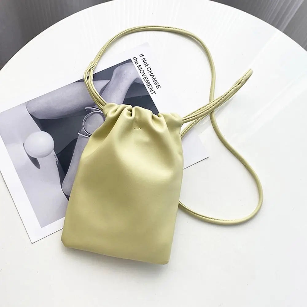 Portable Pu Leather Women Handbags Solid Flap Large Capacity Crossbody Bags Candy Color Mini Bucket Bag
