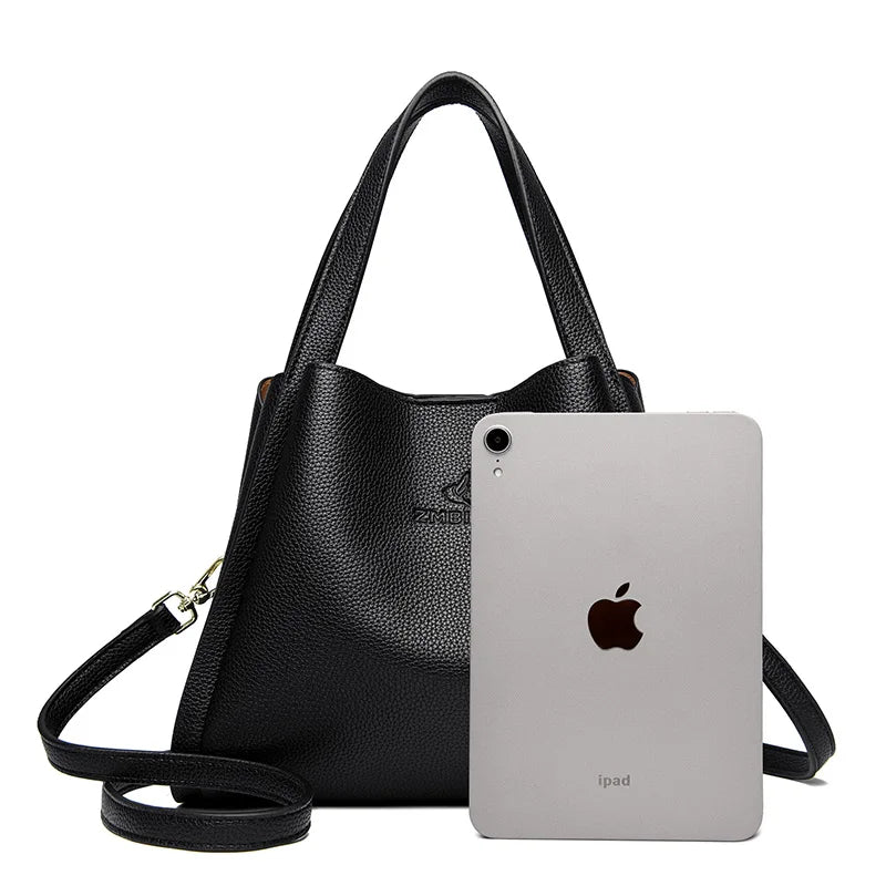 Genuine Brand Sturdy Durable Soft Leather Top-handle Bags Female Handbags Women 3 Layer Shoulder Crossbody Totes Messenger Bag