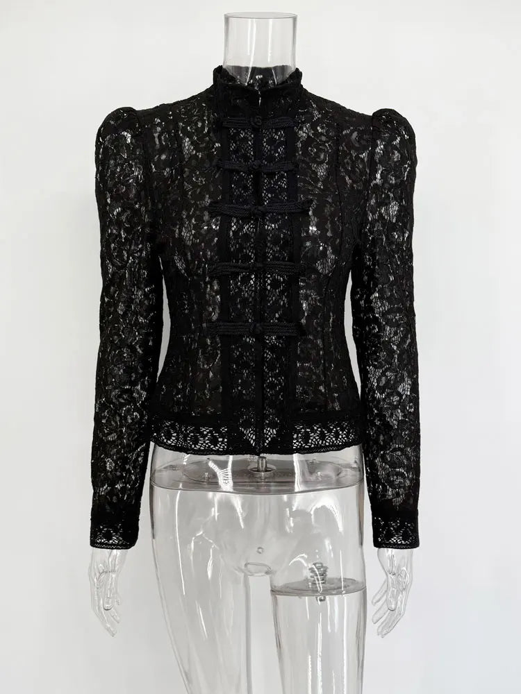Summer Elegant Lace Hollow Out Party Blouse
