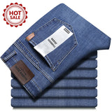 OUSSYU Brand Classic Retro Blue Men's Jeans Denim Pants Work Streetwear Straight Stretch Business Autumn Winter Cotton Trousers