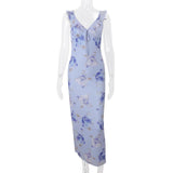 Women's Floral Print Backless Maxi Dress