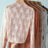 Women’s Floral Lace Mesh Mock Neck Long Sleeve Top