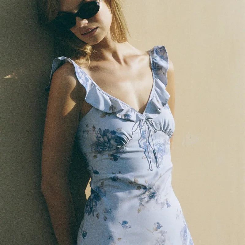 Women's Floral Print Backless Maxi Dress