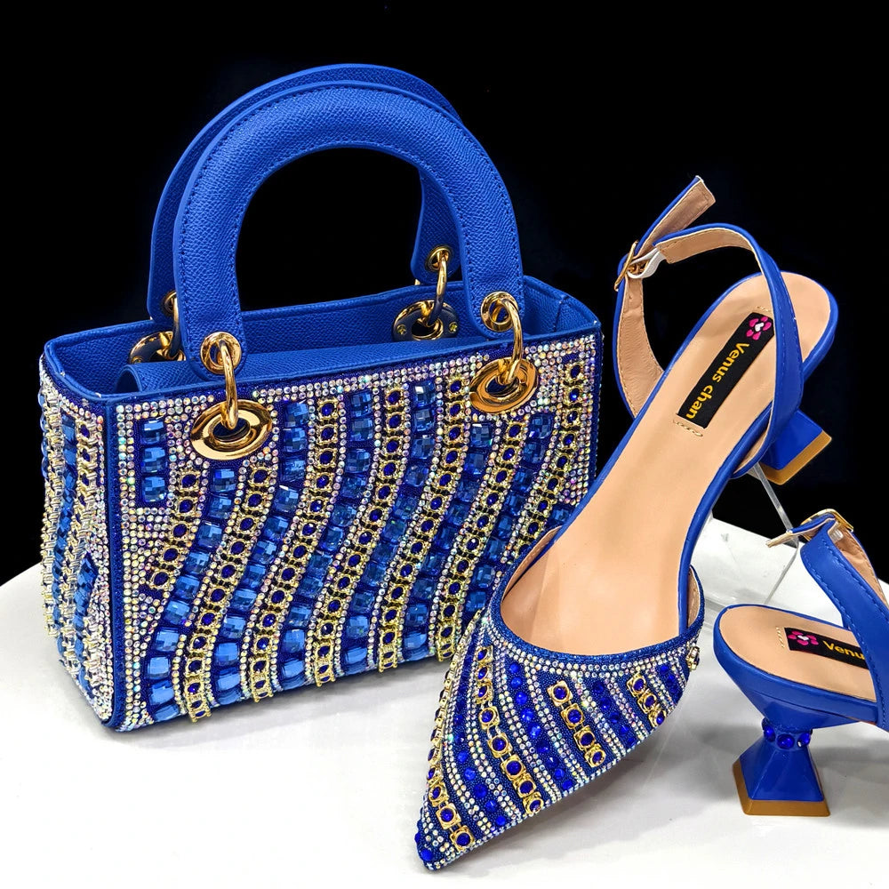 Rhinestone Pointed-Toe Slingback Heels & Bag Set