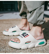 Men Thick Sole Summer Beach Slides Bathroom Anti Slip Slipper Soft Sandals Simplicity Ultra Light Letter Shoes Men Slippers
