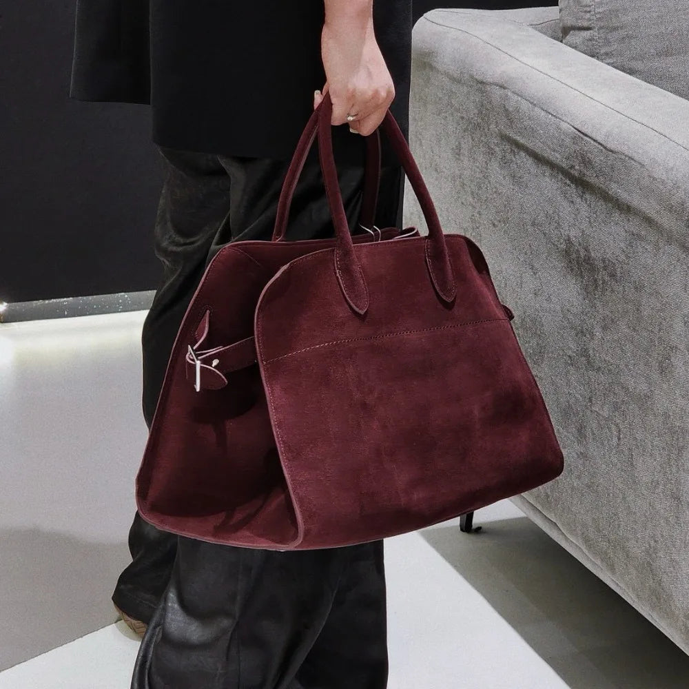 High Quality Autumn Winter New Matte Suede Tote Bag Large Capacity Commuter Casual Portable Shoulder Genuine Leather Women's Bag