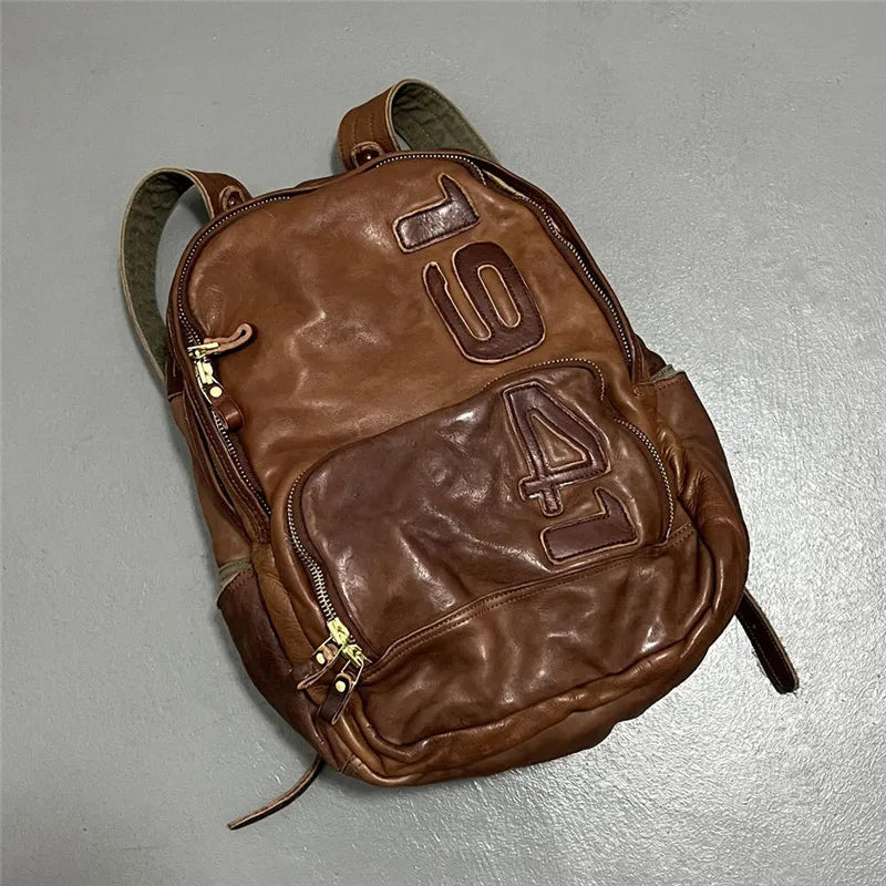Vintage luxury genuine leather large capacity men's backpacks outdoor daily travel handmade soft real cowhide laptop schoolbags