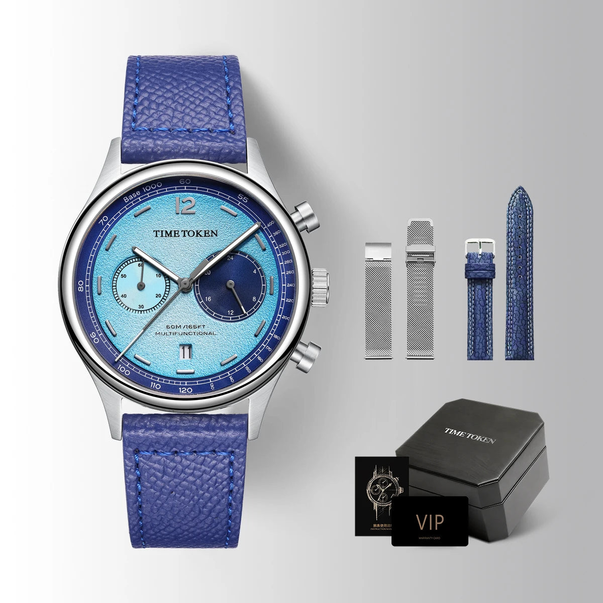 TIMETOKEN New T501GS Mens Watch Japan Miyota OS21 Movement Watermelon Dial Waterproof Chronograph Domed Sapphire Calendar Style