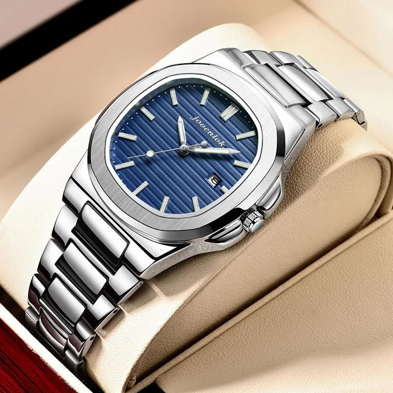 2025 New luxury military man watch square waterproof bright Date week men watch stainless steel Quartz men watches Reloj + box