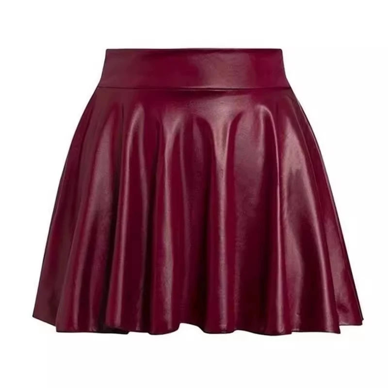 High-Waist Pleated Faux Leather Mini Skirt