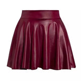 High-Waist Pleated Faux Leather Mini Skirt