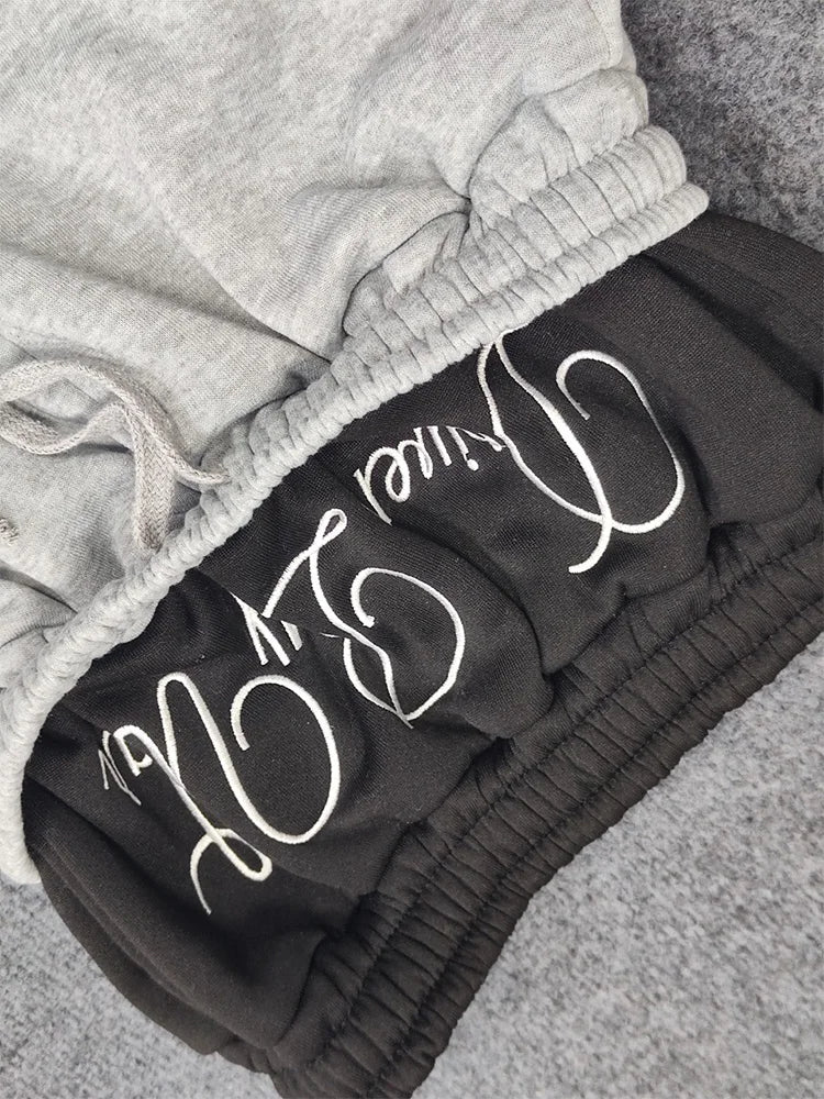 Embroidered Streetwear Pants | Unisex Double-Waist Graphic Bottoms