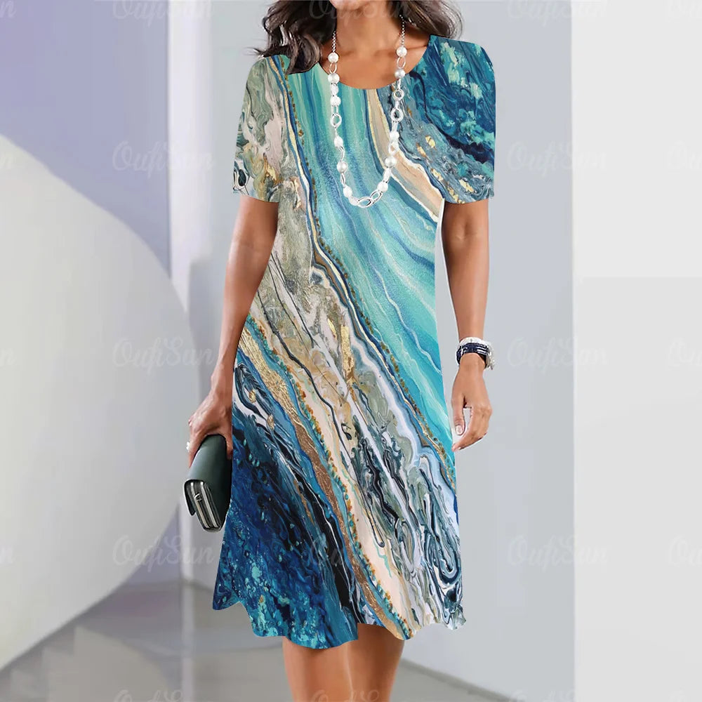 Elegant Graphic Print Midi Dress