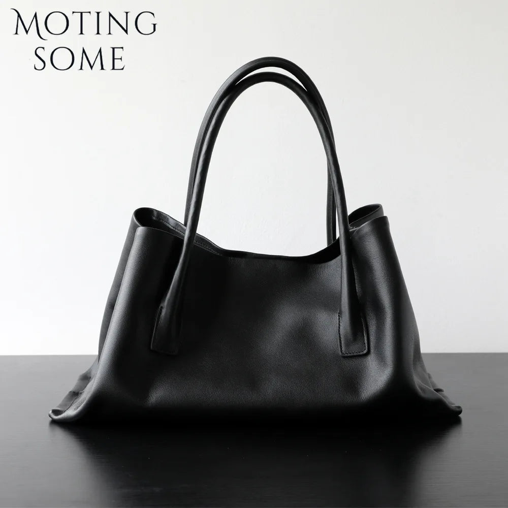 Motingsome Luxury Niche First-layer Cowhide Tote Bag Woman Large Capacity Shoulder Underarm Bag Casual Tote Big Handbag 2025 New