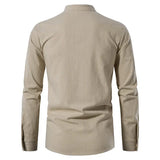 Men's Casual Henley Shirt — Stand Collar, Long Sleeve with Drawstring Cuffs