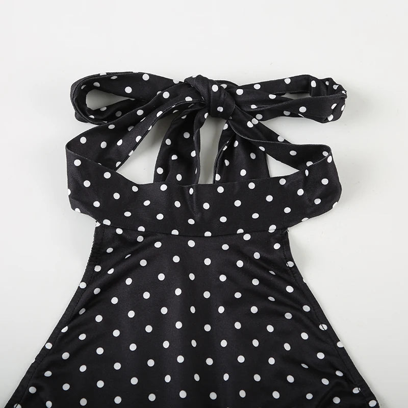 Polka Dot Halter Backless Mini Dress