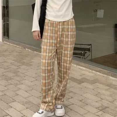 Plaid Plush Wide-Leg Trousers