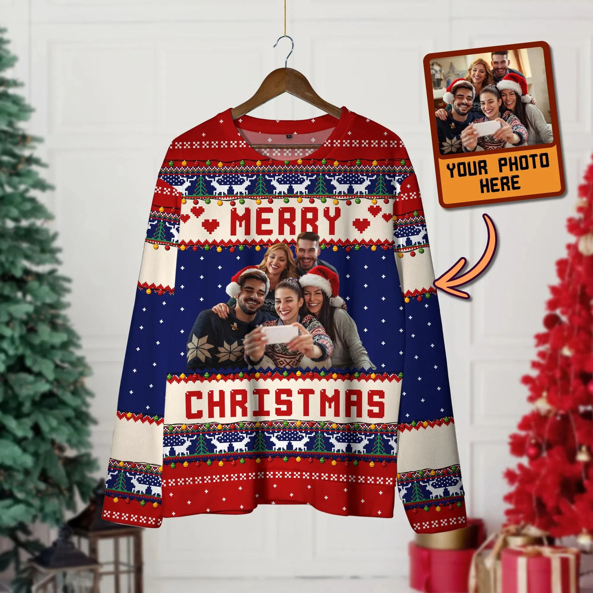 Custom Your Photo 3D Print Ugly Christmas Sweater DIY Face Family Pullovers Funny Image Sweatshirt Personalized Xmas Gift Unisex