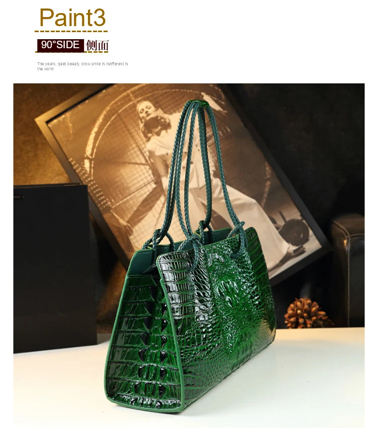 Luxury Genuine Leather Women's Bag Red Crocodile Pattern Ladies Handbags Tote Bag Fashion Travel Portable Shoulder Underarm Bags