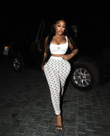STYLISH LADY Moon Printed Sports 2 Piece Set Women Sleeveless Crop Top and Skinny Pant Suits 2025 Summer Street Fitness Outfits