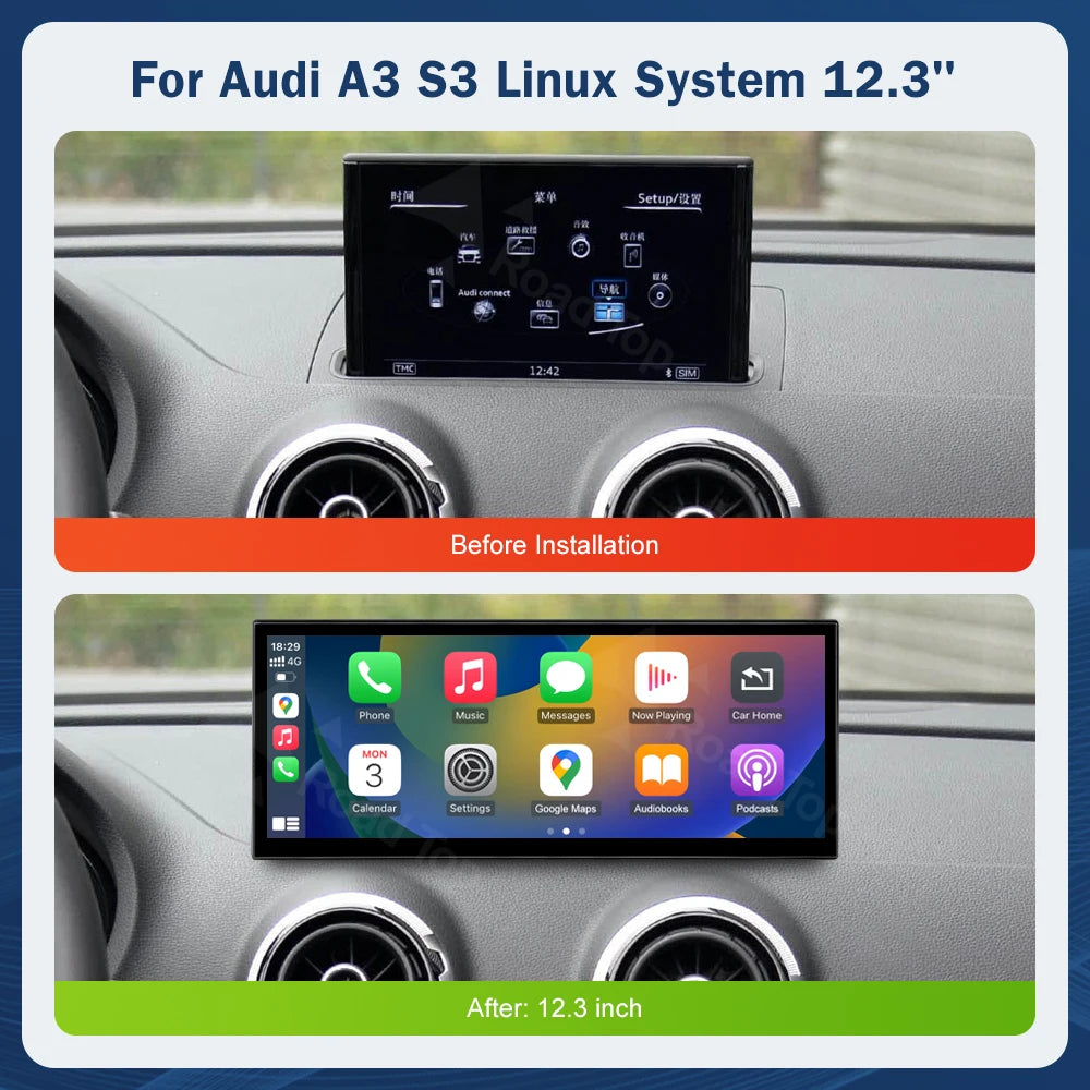 Road Top 12.3" Touchscreen Display for Audi A3 2014–2019 LHD