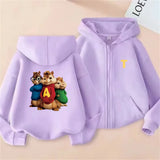 Kids’ Purple Cartoon Zip-Up Hoodie